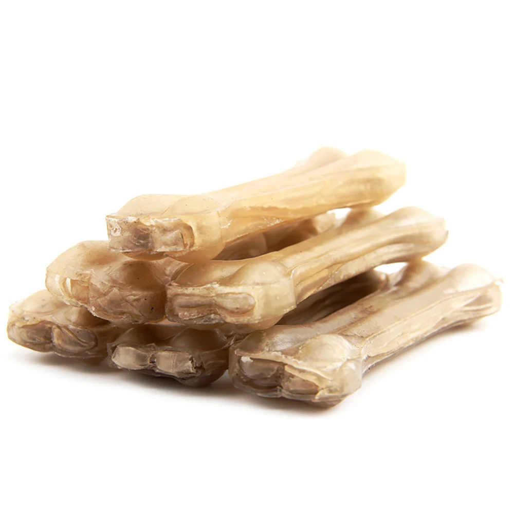 Perro grande sujetando el hueso dental con las patas