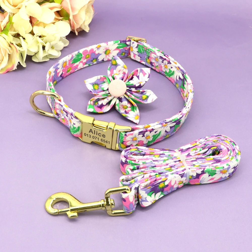 Collar y correa personalizados para perro, Correa con estampado de nailon, correa de plomo para mascotas, accesorios de flores para perros pequeños, medianos y grandes - imagen 4