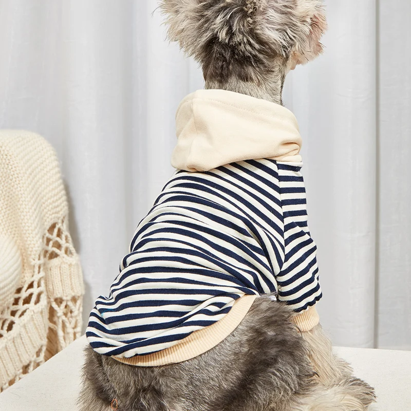 Ropa de invierno para mascotas, Sudadera con capucha a rayas de abrigo para mascota abrigado para Bulldog Francés, chaqueta para perros y gatos, ropa para Chihuahua, ropa para perros pequeños y medianos - imagen 3
