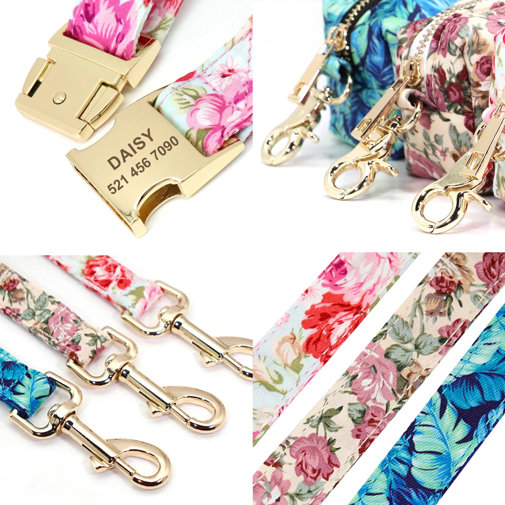 Conjunto de correa de nailon con estampado Floral para perro, Collar personalizado con flores para mascotas pequeñas, medianas y grandes, con bolsa de regalo - imagen 3