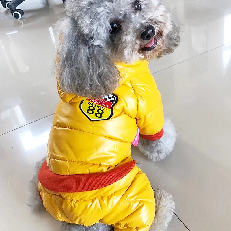 Ropa cálida de invierno para mascotas, abrigo impermeable de PU para perros pequeños, sudaderas con capucha para Chihuahua, Bulldog francés - imagen 4