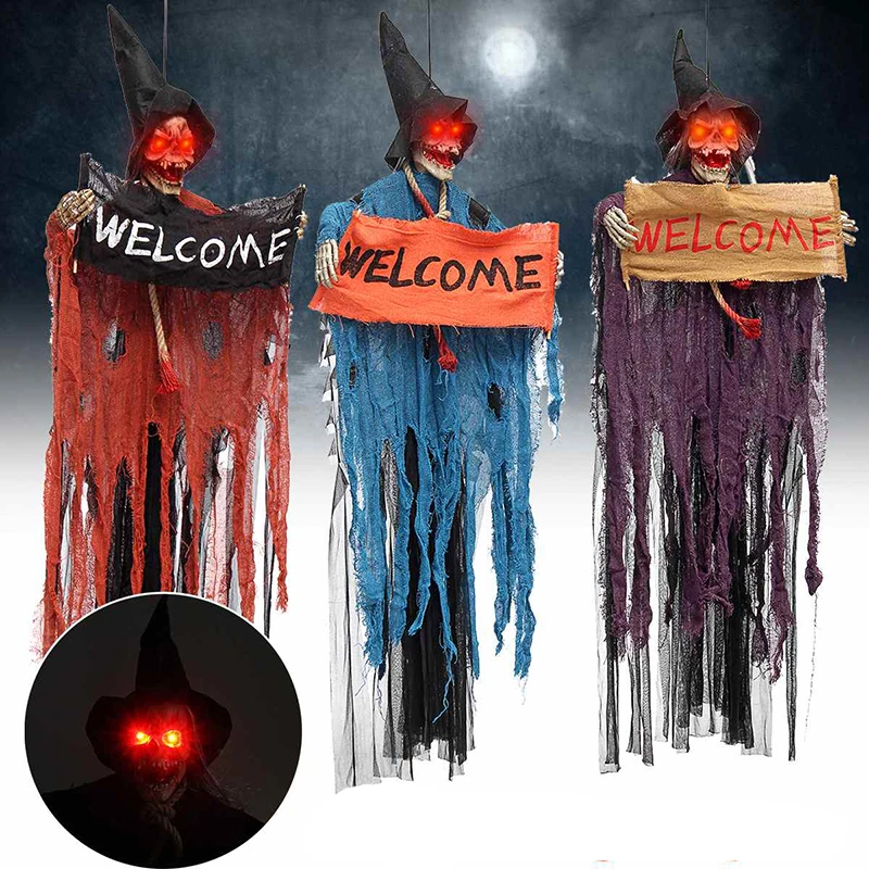 Ojos brillantes de voz eléctrica para Halloween, colgante de calavera, esqueleto, adorno de barra fantasma, accesorios de Escape de terror, decoración de Casa Encantada - imagen 3