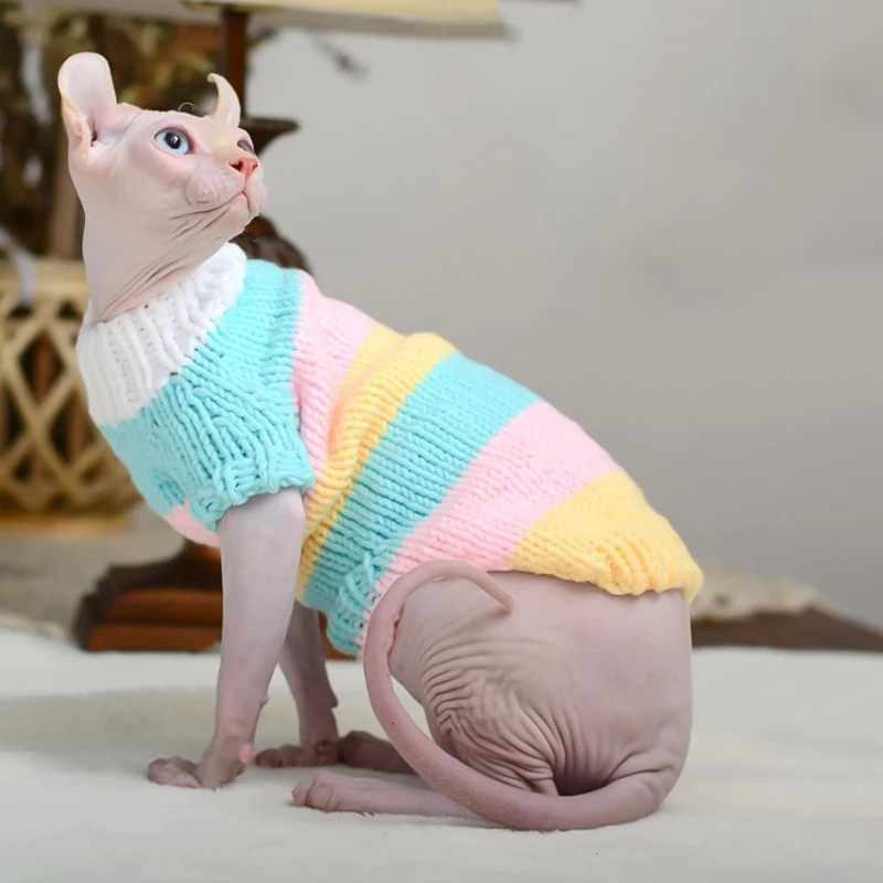 Ropa de invierno para gato, suéter hecho a mano, suave, cálido, Sphynx, lindo, Sudadera con capucha, esfinge, gatito, ropa de Navidad para gato - imagen 4