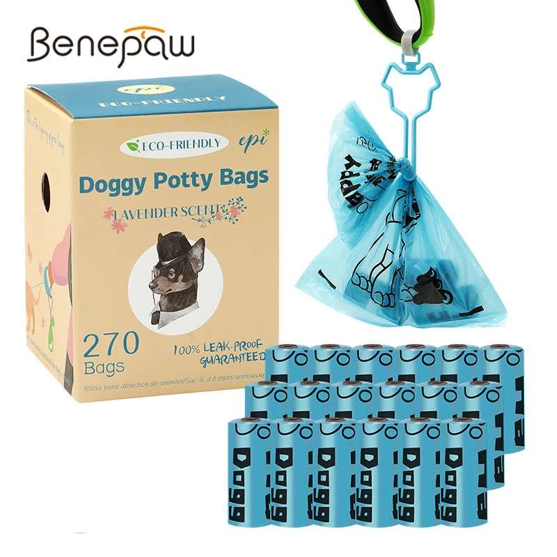Benepaw bolsas biodegradables excrementos perros clip manos libres bolsa basura mascotas fuerte ecológica prueba fugas fácil rasgar 120 270 piezas