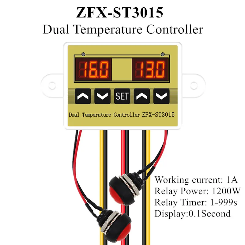 Controlador de temperatura Dual ZFX-ST3015, controlador de incubadora de 12V, 24V y 220V, regulador de temperatura del termostato Digital