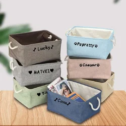 Cesta almacenaje juguetes personalizada para perro y gato lino