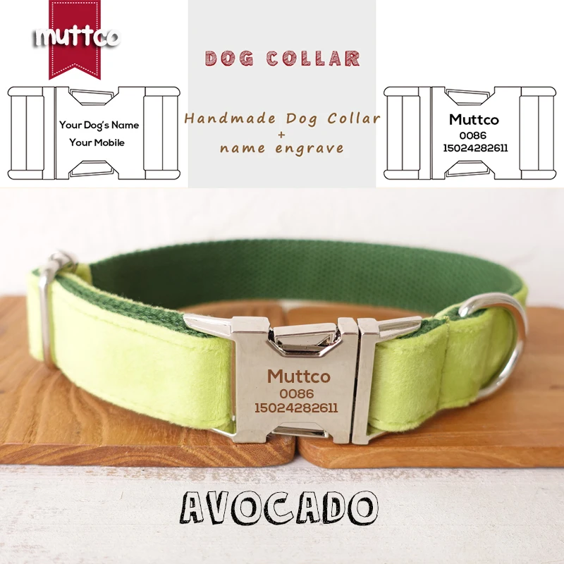 Collar de perro con hebilla de metal grabada MUTTCO, collar con etiqueta de identificación de perro AVOCADO, placa de identificación de 5 tamaños, suministro antipérdida para mascotas UDC110