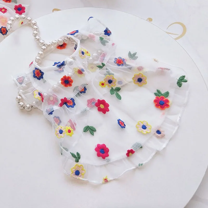Vestido Floral transparente para perro, vestidos blancos de fiesta con mangas voladoras para Chihuahua pequeña, Bulldog Francés, cachorro, gatito, falda, ropa - imagen 5