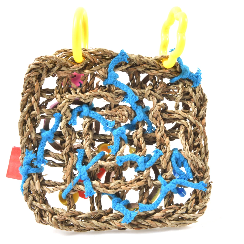 Red de escalada para pájaros, juguetes de loro tejido, Seagrass, cuerda de cáñamo, juego de escalera, masticar, forajear, juguetes coloridos divertidos para loros