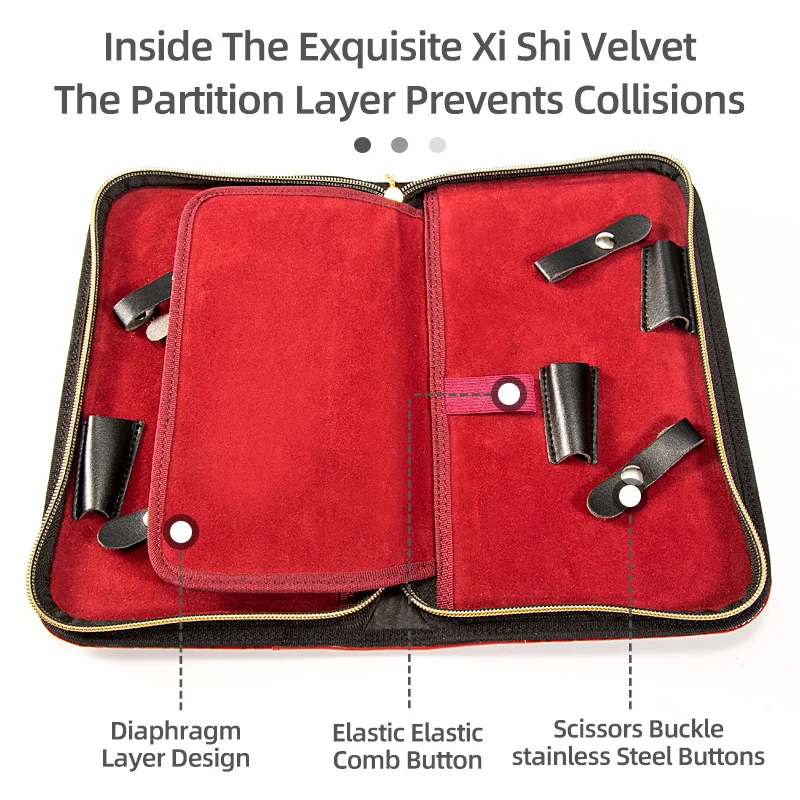 Juego de bolsa de tijeras negra para esteticista de mascotas profesional, solución de almacenamiento de 5 piezas de imitación de cuero de cocodrilo de gran capacidad - imagen 3