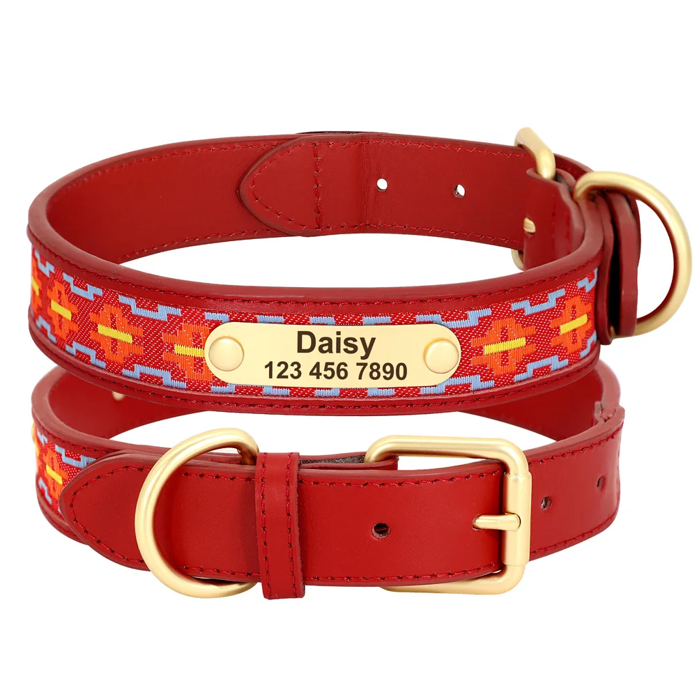 Collar personalizado con bordado étnico para perro y gato, Collar de cuero hecho a mano para perros pequeños, medianos y grandes, suministros para mascotas - imagen 4