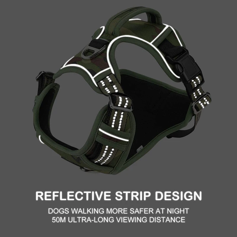 Benepaw-arnés táctico sin tirones para perros grandes y medianos, arnés reflectante de camuflaje duradero y resistente para mascotas, chaleco con mango de Control - imagen 4