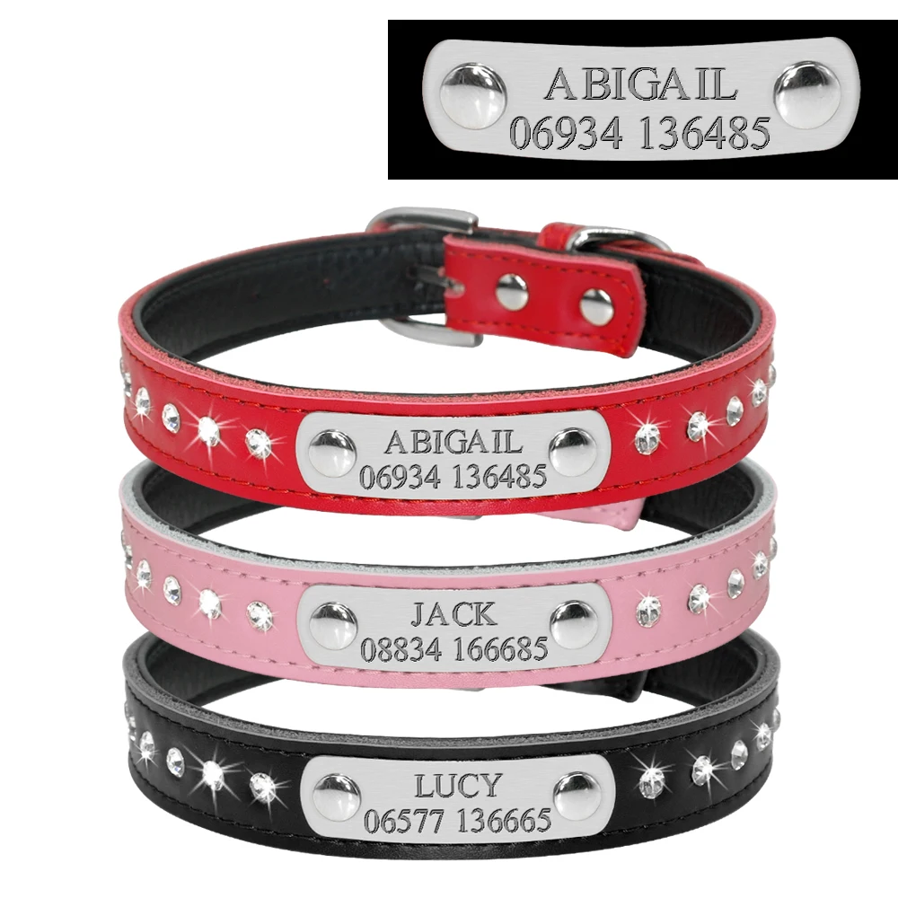 Collar de gato personalizado con diamantes de imitación ostentosos, Collar de identificación para perros y gatos pequeños, placa de identificación personalizada para gatitos y cachorros, accesorios para mascotas - imagen 3