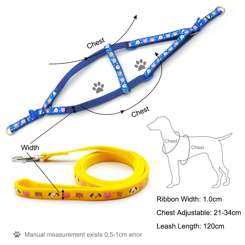 24 Uds. De cadena de poliéster ajustable, juguete interactivo, correa de plomo, collares para perros, suministros para mascotas, arnés impreso, cuerda de tracción para pecho y espalda - imagen 2