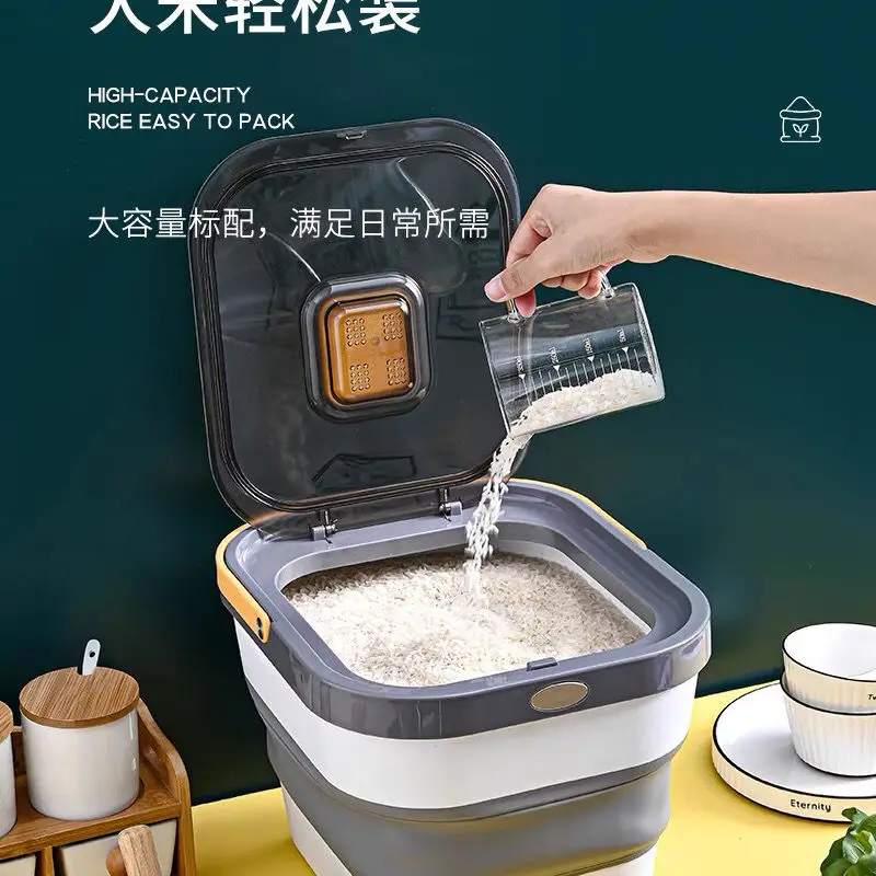 Contenedor plegable de almacenamiento de alimentos para perros, contenedor de alimentos secos para gatos, a prueba de humedad, cinta de sellado, taza medidora - imagen 2