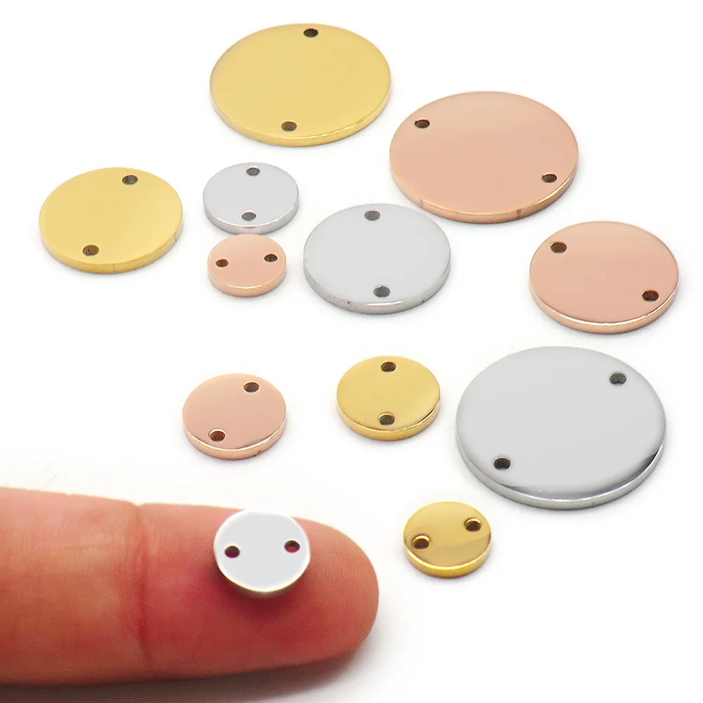 20 piezas, venta al por mayor, accesorios redondos de Metal de acero inoxidable con agujeros dobles, adornos para mascotas, accesorios de joyería de moda con personalidad - imagen 4