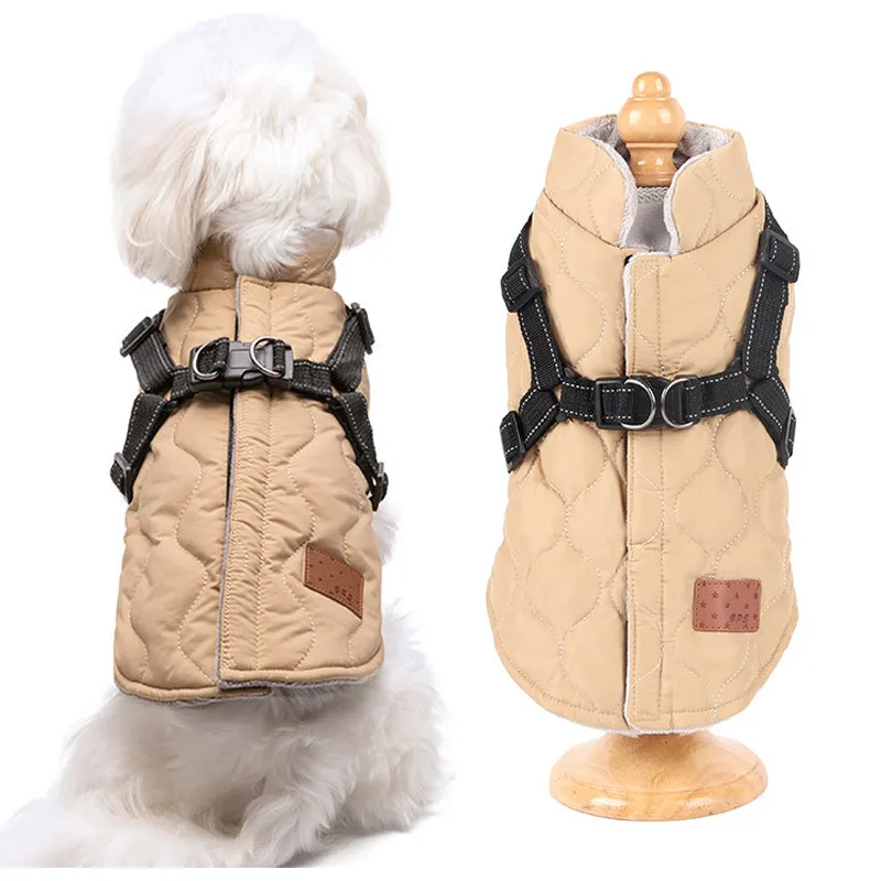 Abrigo para perro pequeño con arnés y forro polar