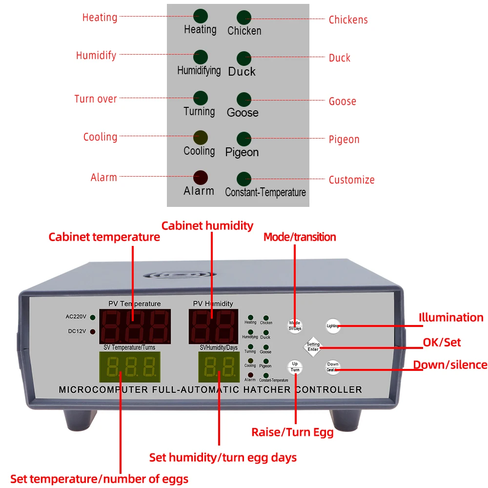 Controlador de incubadora de huevos XM-18K-2, microordenador, controlador de incubadora completamente automático, termostato de incubadora, controlador de incubadora de huevos - imagen 2