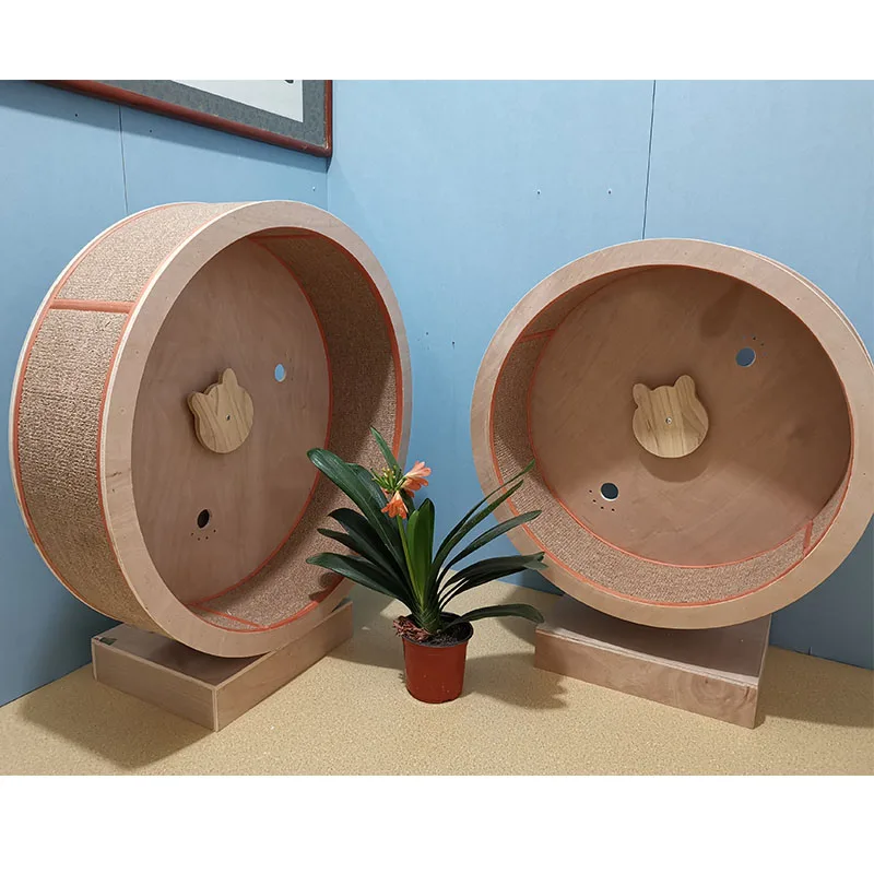 Cinta de correr con ruedas para gatos, juguete de árbol de madera maciza, rascador para gimnasio, patio de juegos, muebles para mascotas - imagen 2