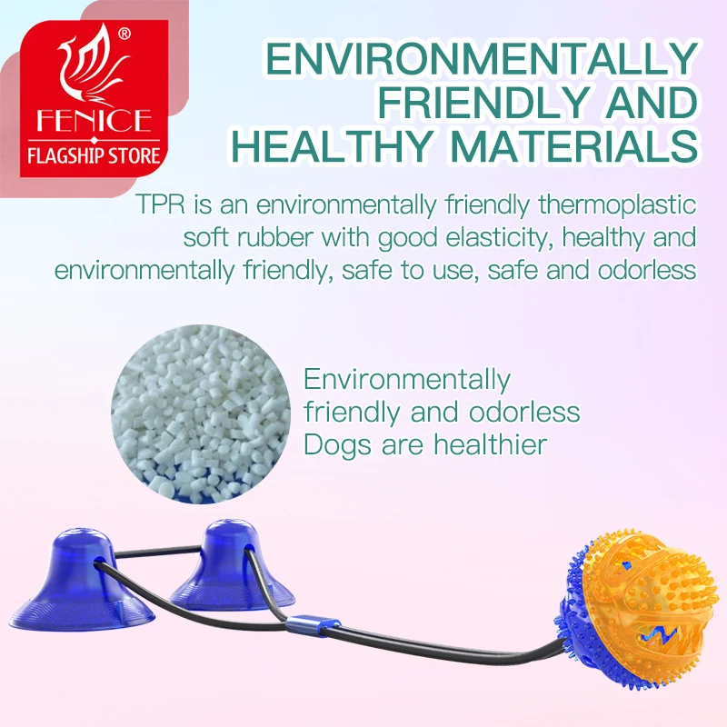 Fenice-juguetes interactivos de succión doble para perros, pelota de empuje TPR, mordedura Molar, Cuerdas elásticas, limpieza de dientes de perro, masticar - imagen 2