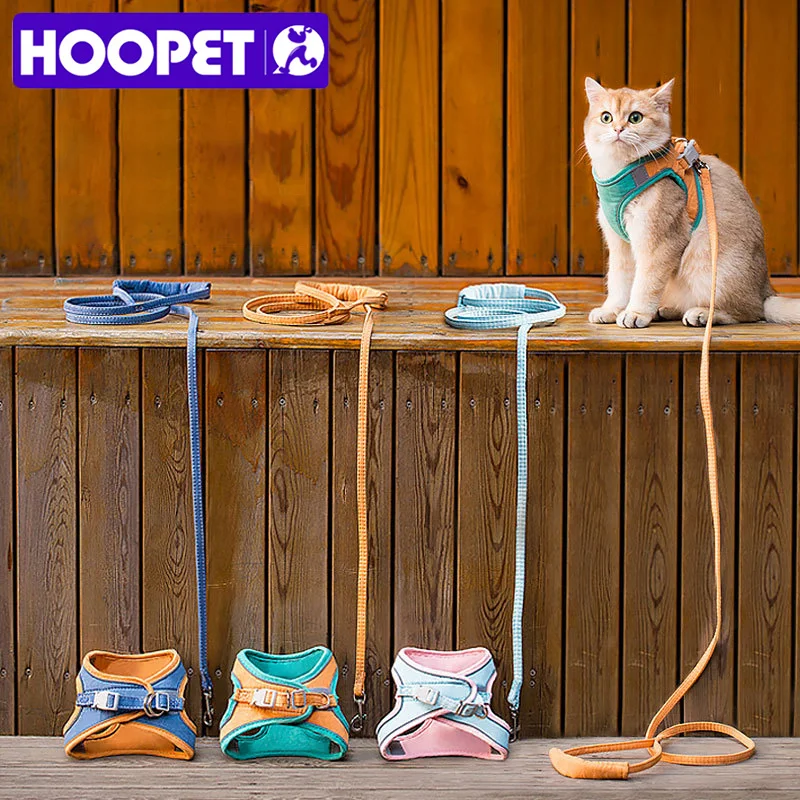 HOOPET-Chaleco con correa para gato, arnés ajustable de malla transpirable para perros, tirantes para el pecho, Collar impermeable - imagen 2