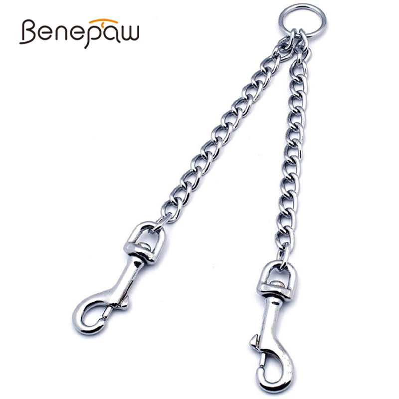 Benepaw-correa doble para perro de alta resistencia, duradera, ecológica, divisor de 2 vías, cadena de Metal de plomo, acoplador de Clip para mascotas para caminar y entrenar