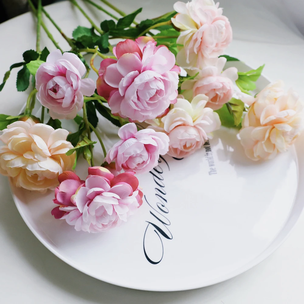 Flores artificiales de Lulian de 3 cabezas, flores falsas para decoración de bodas, ramo de flores de loto de seda para fiesta en casa - imagen 2