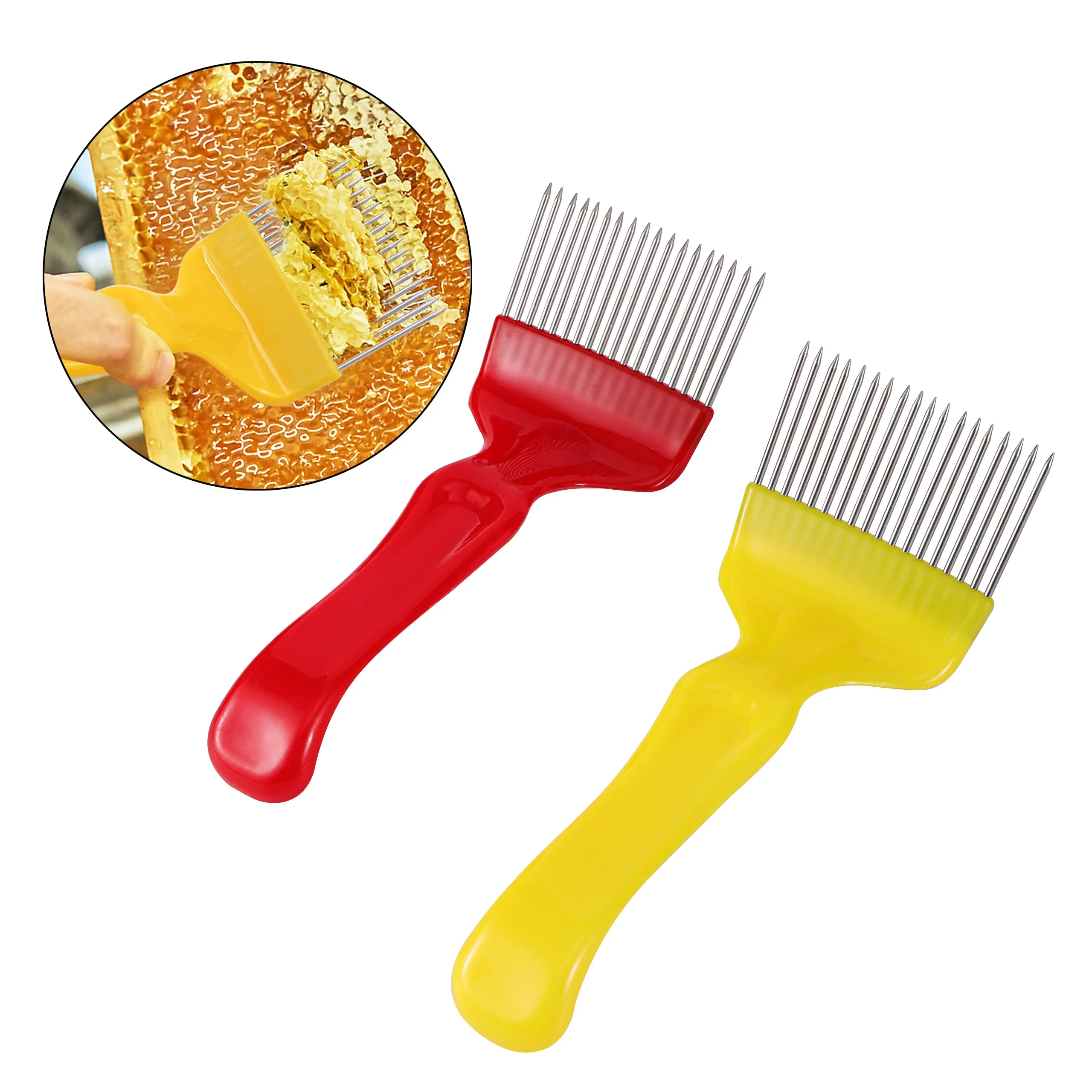 Herramientas de apicultura, tenedores de miel de abeja de 18 pines, agujas rectas, tenedores destacados, mango de acero inoxidable, rastrillo de miel, pala, peine 1P