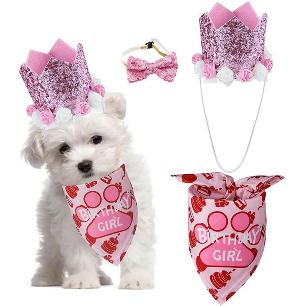Babero lavable para mascotas, bufanda triangular para cachorros, lindo sombrero de fiesta de cumpleaños para perros, cuello de pajarita - imagen 2