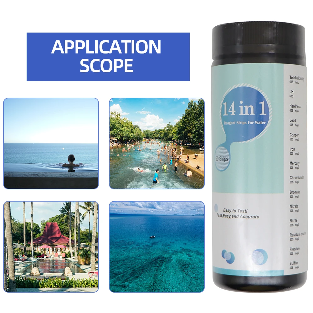 50 tiras 14 en 1 tiras reactivas piscina Spa tiras reactivas para agua pH cloro alcalinidad herramientas de dureza de bromo 40% de descuento - imagen 5
