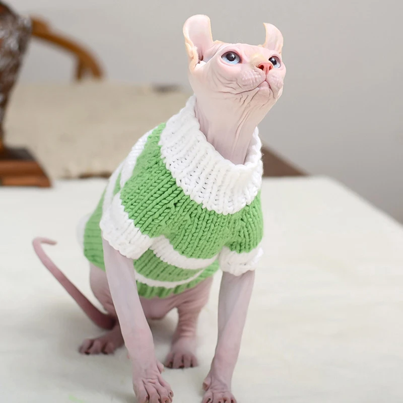 Ropa de invierno para gato, suéter hecho a mano, suave, cálido, Sphynx, lindo, Sudadera con capucha, esfinge, gatito, ropa de Navidad para gato - imagen 3
