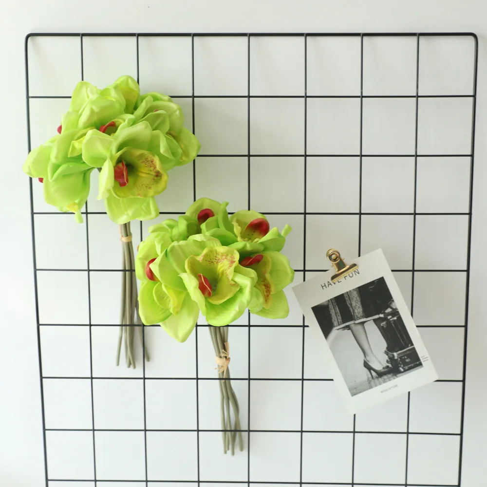 Ramo de flores artificiales de seda, flores artificiales de orquídeas verdes de alta calidad para decoración de bodas, hogar y Festival - imagen 5