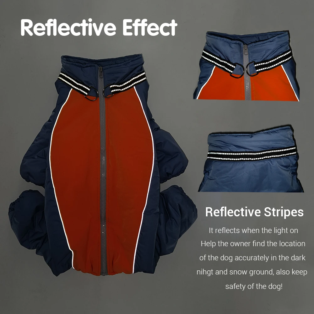 Ropa de invierno para perros grandes, chaqueta impermeable de lana gruesa para perros, abrigo cálido, monos reflectantes para mascotas para Bulldogs Labrador - imagen 3