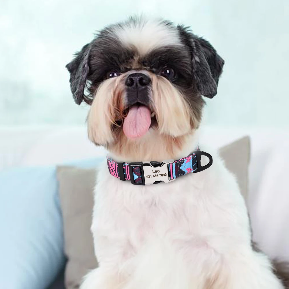 Collar de perro de nailon personalizado, collares para perros con estampado de moda, Collar personalizado para cachorros y mascotas, nombre grabado para perros pequeños, medianos y grandes, Pug - imagen 5