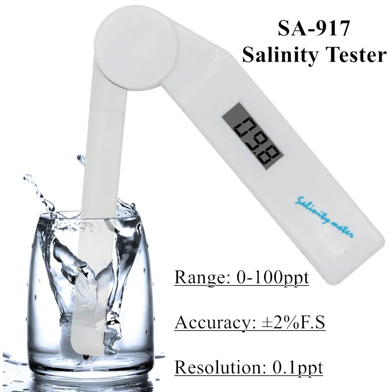 Salinómetro portátil SA-917 Detector de sal 0-100ppt medidor de salinidad pantalla LCD salímetro para agua potable acuario piscina