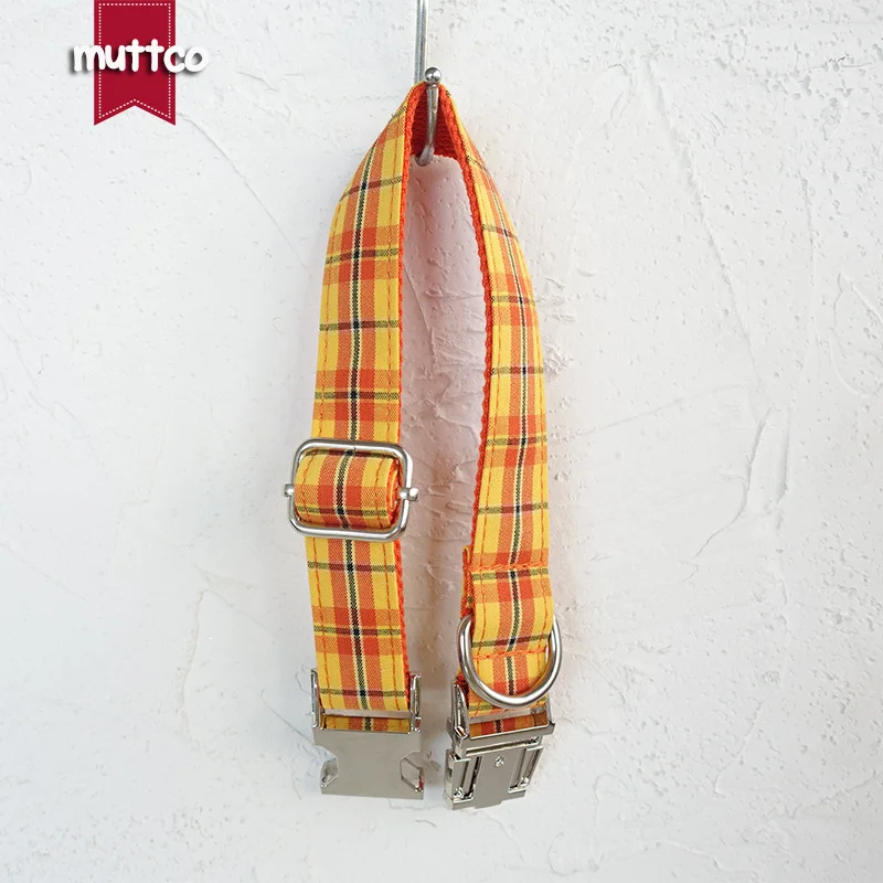 MUTTCO vende al por menor collar de perro de diseño propio CHEESE PLAID hecho a mano poliéster satinado y nylon 5 tamaños collar de perro UDC098 - imagen 3