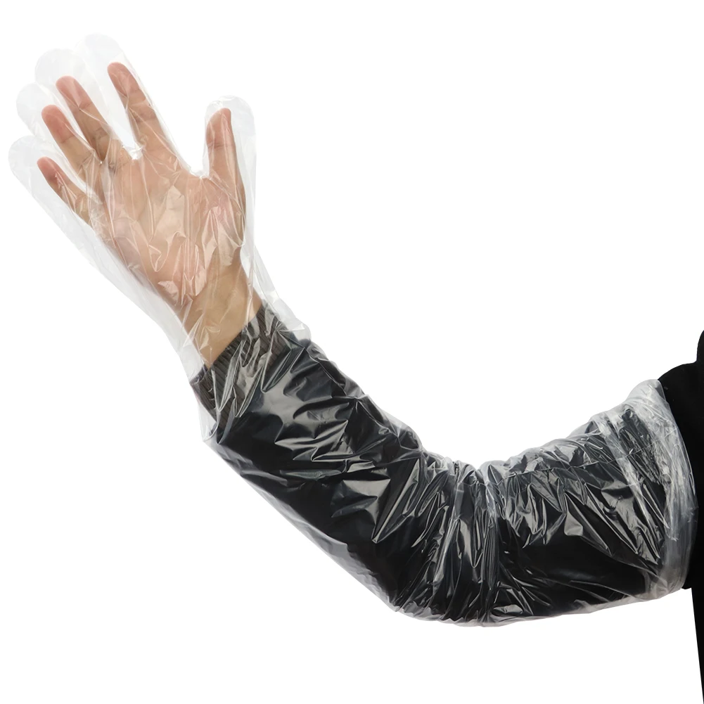Guantes de película de plástico suave desechables para uso veterinario, guantes de examen veterinario de brazo largo para suministros veterinarios de animales de granja, 100 Uds. - imagen 4