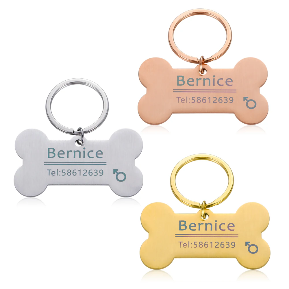 Tres etiquetas para perros con el nombre de Bernice en ellos