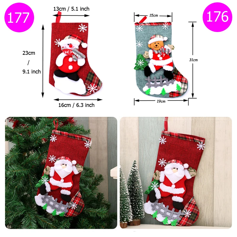 Medias de Papá Noel para niños, bolsas de dulces, adornos de árbol de Navidad, colgantes, bolsa de regalo de lino, decoración colgante de chimenea, suministro de fiesta - imagen 4