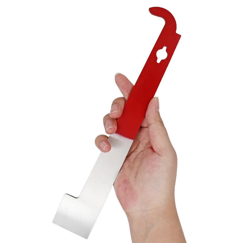 Herramientas de apicultura de acero inoxidable en forma de J, gancho de colmena de abejas de cola curva, raspador rojo y plateado, herramientas multifuncionales de apicultura, 1 pieza - imagen 2