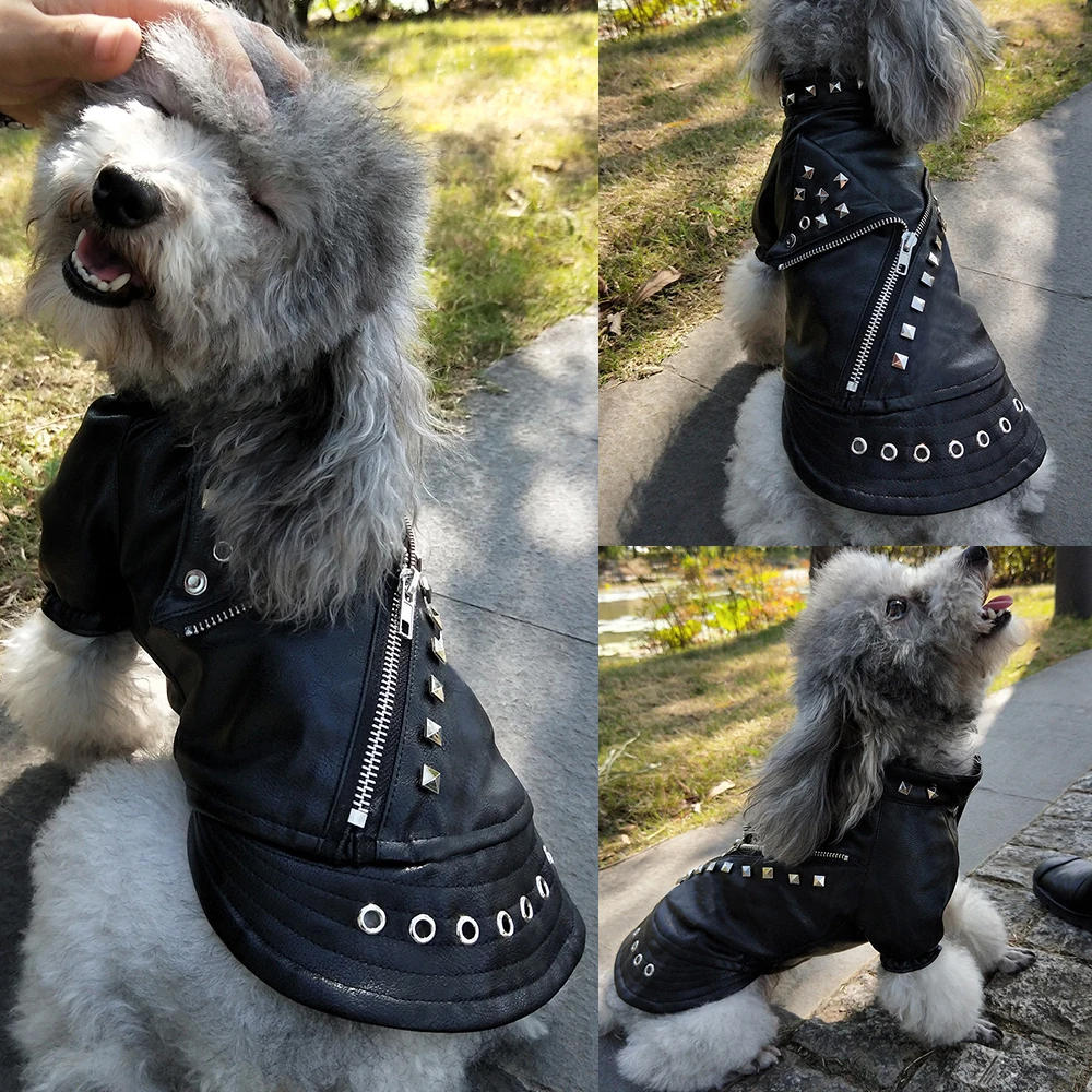 Chaqueta de cuero para perros, abrigo cálido, ropa de invierno para perros, Bulldog Francés, ropa impermeable para mascotas, traje para perros pequeños y medianos, color negro