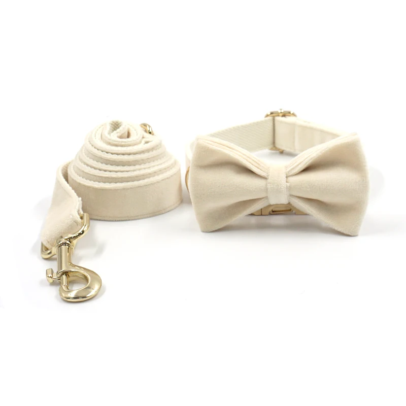 Collar para mascotas de terciopelo crema para perros pequeños, medianos y grandes, arnés para perros acolchado suave y grueso, hebillas doradas personalizadas, juego de arnés de lujo - imagen 5