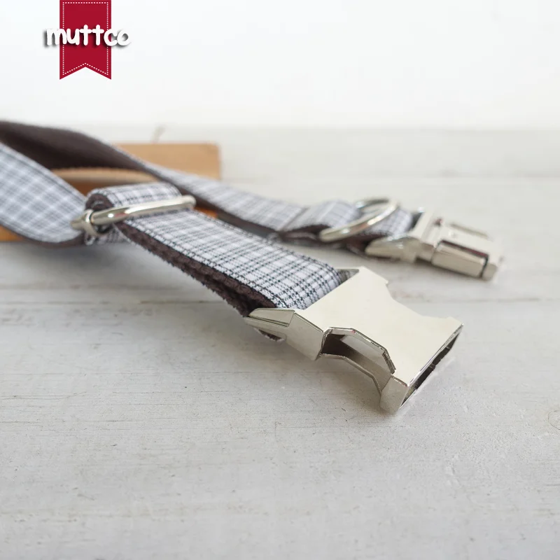 MUTTCO vende al por menor collar de perro de diseño propio WHITE TINY PLAID hecho a mano poliéster satinado y nylon 5 tamaños collar de perro UDC102 - imagen 2