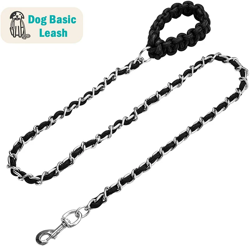 Benepaw, correa para perro con cadena de Metal resistente, mango trenzado de nailon suave antimordida, cuerda de entrenamiento para mascotas, cables para perros medianos y grandes - imagen 3
