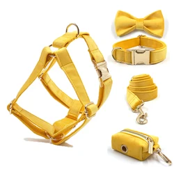Arnés y correa sin tirones para perros – Terciopelo amarillo con collar