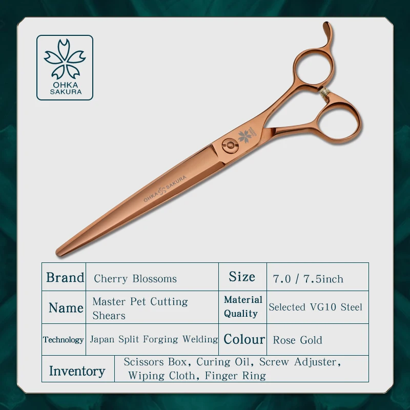 Yinghuawu-tijeras para recortar el cabello de oro rosa, corte grande, cizalla directa, 7,0-7,5 pulgadas, VG10, especial de esteticista para mascotas importada de alta calidad - imagen 3
