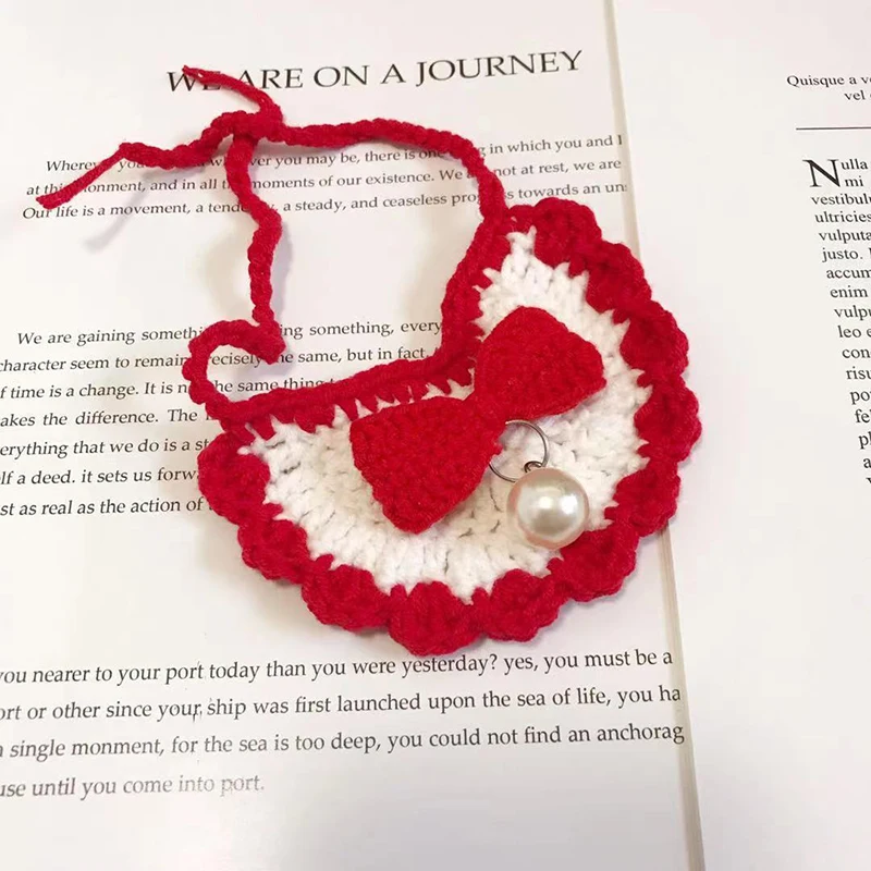 Collar de punto navideño para mascotas, pañuelo tejido a mano para cachorros y gatos, pajarita, pañuelo rojo, accesorios para mascotas, productos - imagen 2