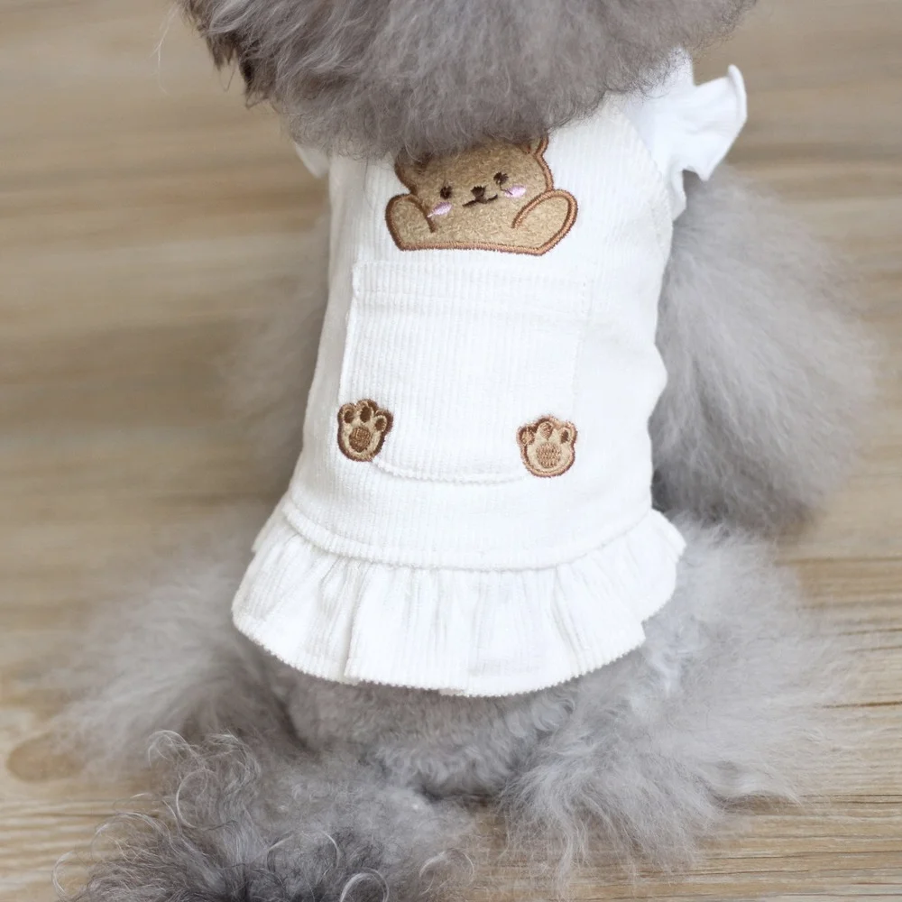 Falda con tirantes de oso para mascotas, ropa para gatos y perros, mangas voladoras, Base de pana, Linda falda de princesa, ropa para mascotas, Otoño e Invierno - imagen 2