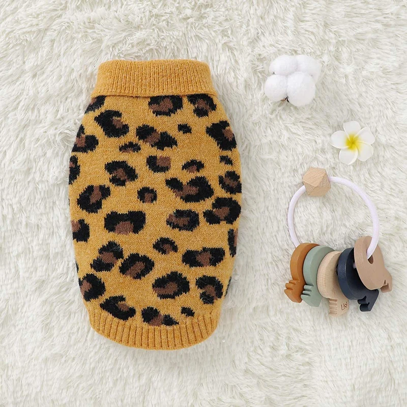 Benepaw-suéter de cuello alto con estampado de leopardo para perro, ropa de punto cálida para mascotas, Otoño e Invierno - imagen 2
