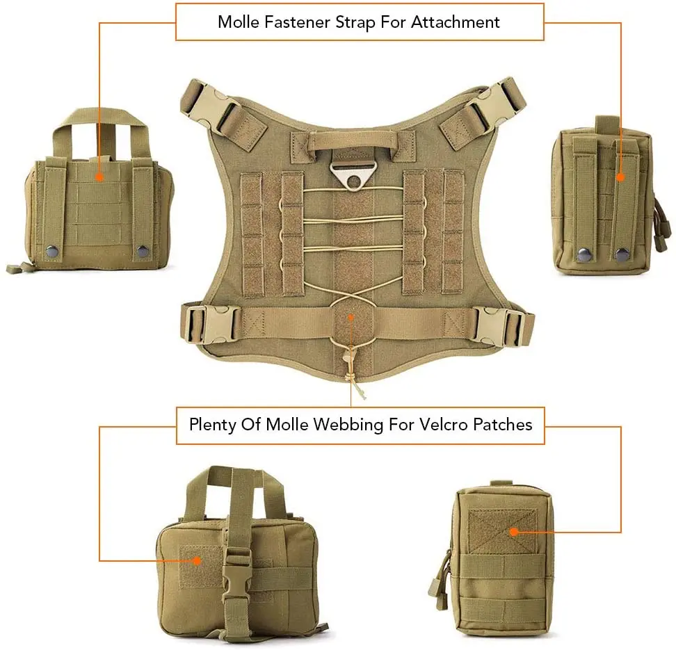 Arnés táctico militar para perro, chaleco con mango de nailon, correa elástica para perros pequeños y grandes - imagen 4